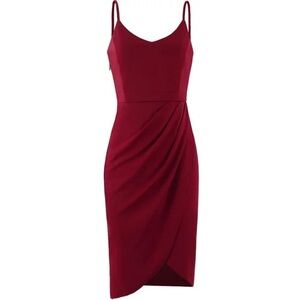 Chic Asymmetrical Burgundy Wrap Dress with Spaghetti Straps